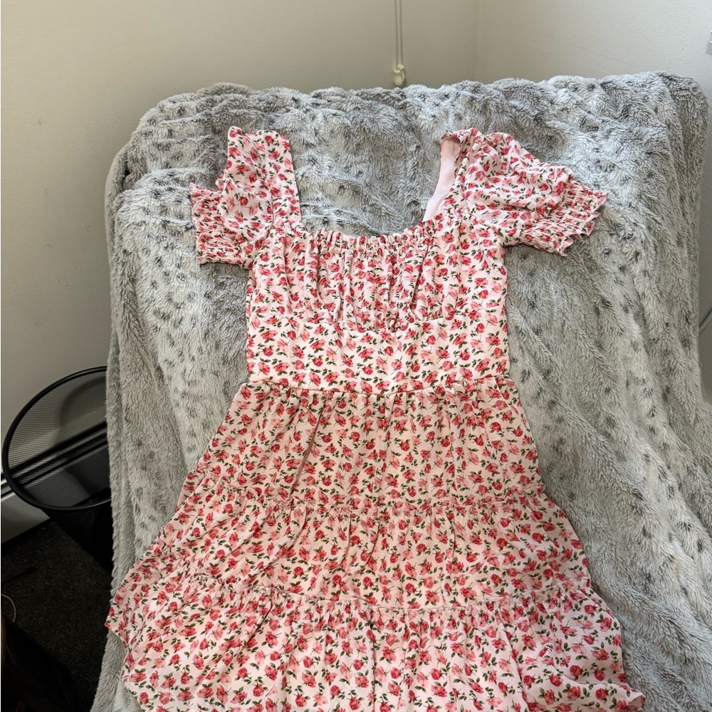 Pink Tiered Puff Sleeve Sundress
